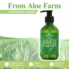 BIGHTURE Aloe Vera Gel on hair for shine and smoothness.