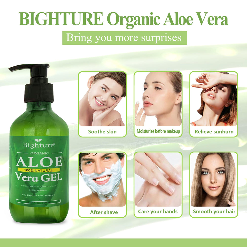 BIGHTURE Aloe Vera Gel after sun exposure for soothing relief.