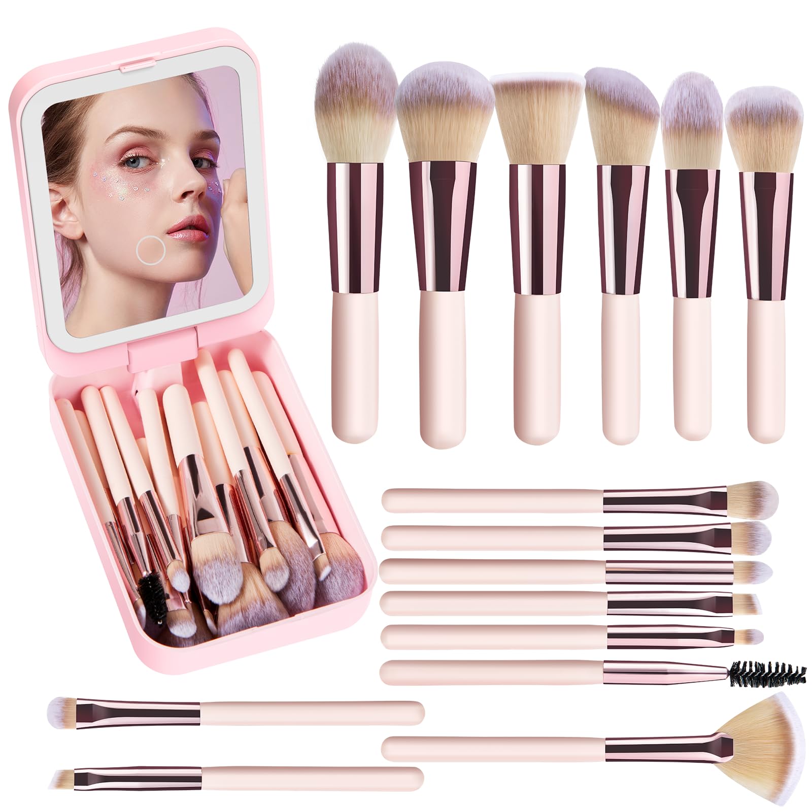 BIKCANP travel makeup brush set in pink for on-the-go makeup