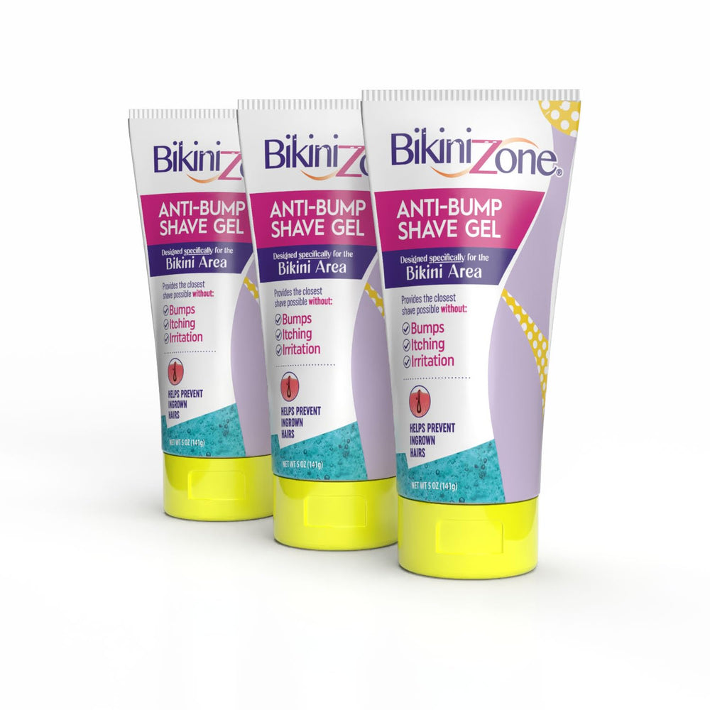 Bikini Zone anti-bump gel bottle ready for sensitive-area shaving.