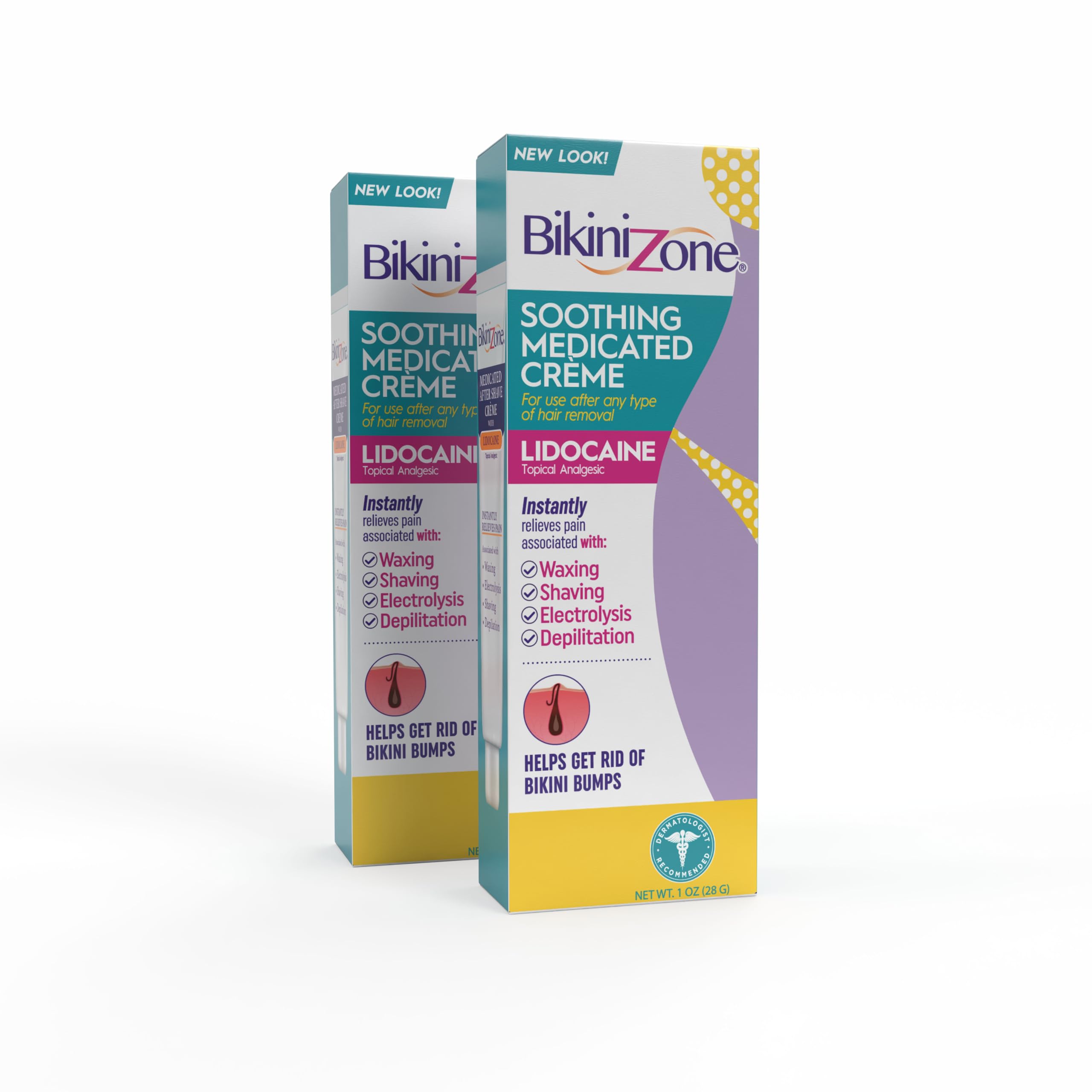 Bikini Zone medicated after shave creme bottle for easy post-shave soothing