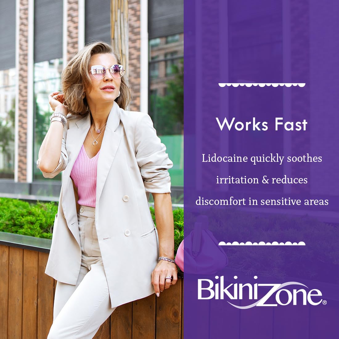 Bikini Zone medicated after shave crème texture image suggests non-greasy, soft skin feel