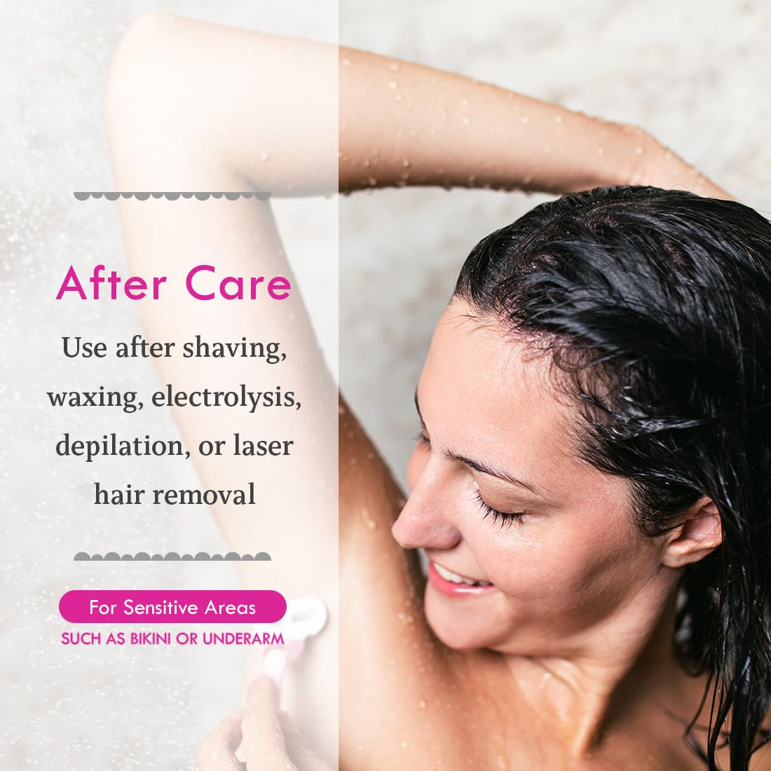Bikini Zone medicated aftershave crème application-spot demonstrates soothing post-shave care.