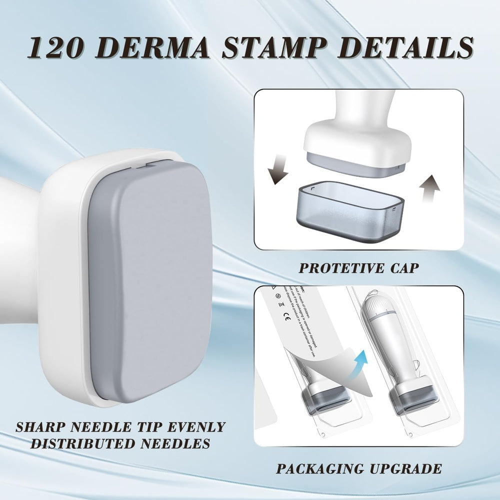BIKTIC 120 titanium derma stamp facial application close-up showing 0.25mm needle