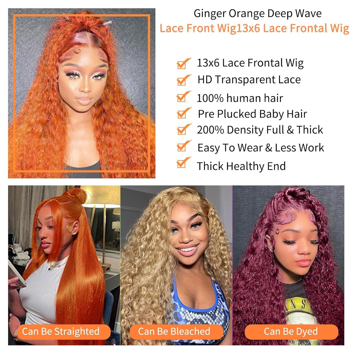 Bilisar ginger wig 200 density orange offers full, thick look and durable volume