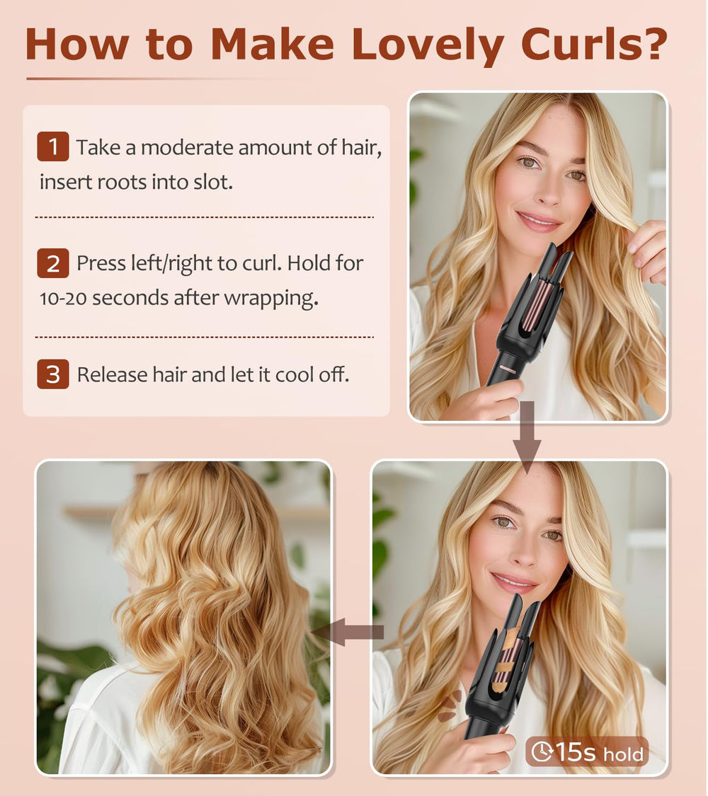 BILITOK Auto Hair Curler set includes comb and clips for easy styling.