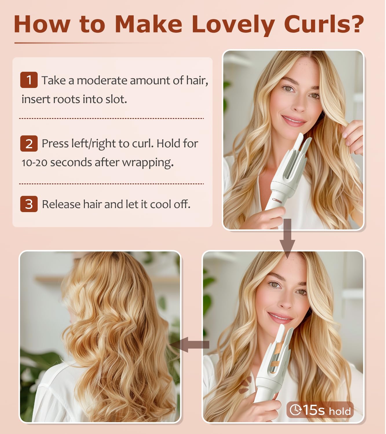 BILITOK Auto Hair Curler in use on hair for versatile curls