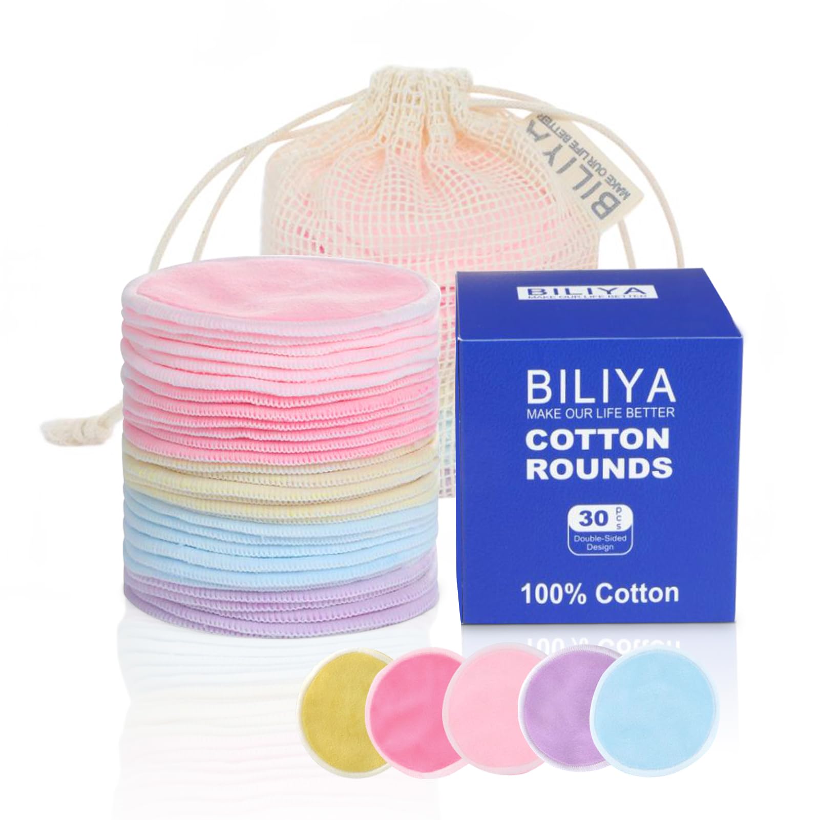 BILIYA bamboo fiber makeup remover pads close-up, gentle on sensitive skin