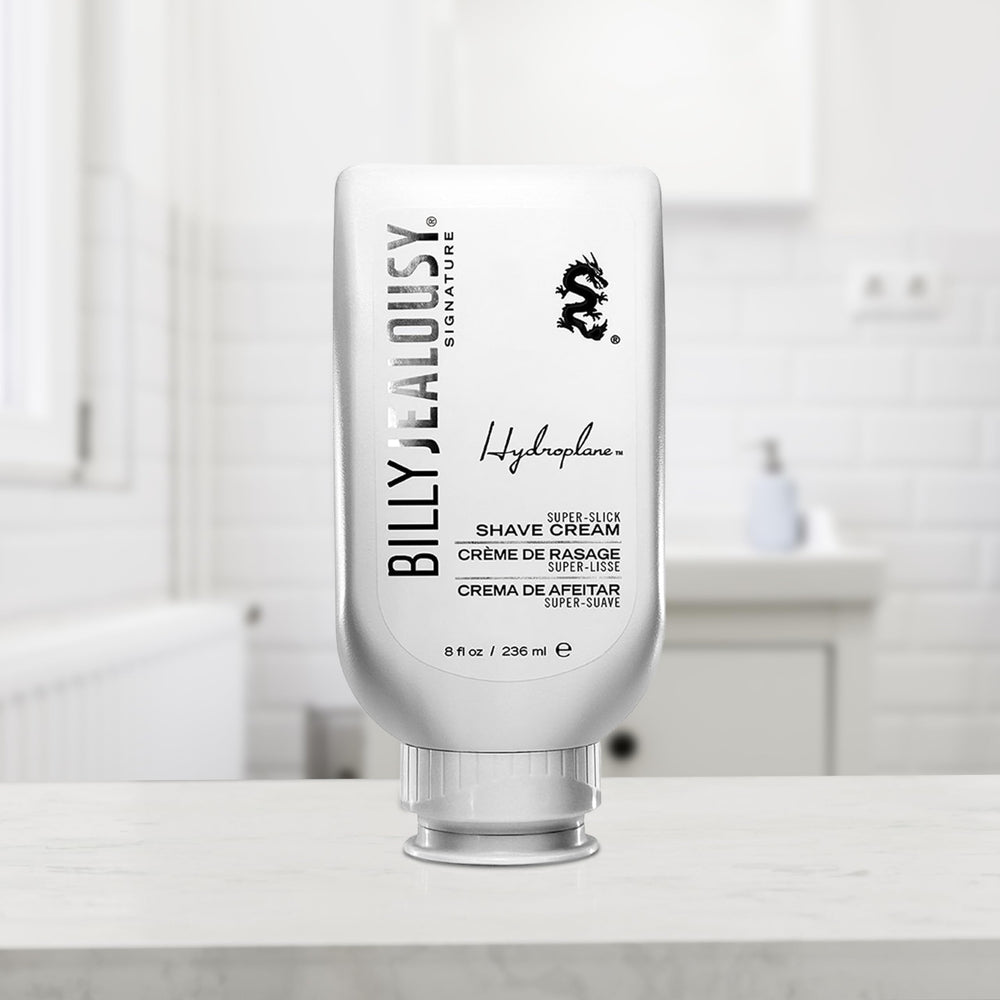 8-ounce Billy Jealousy Hydroplane bottle on a clean sink