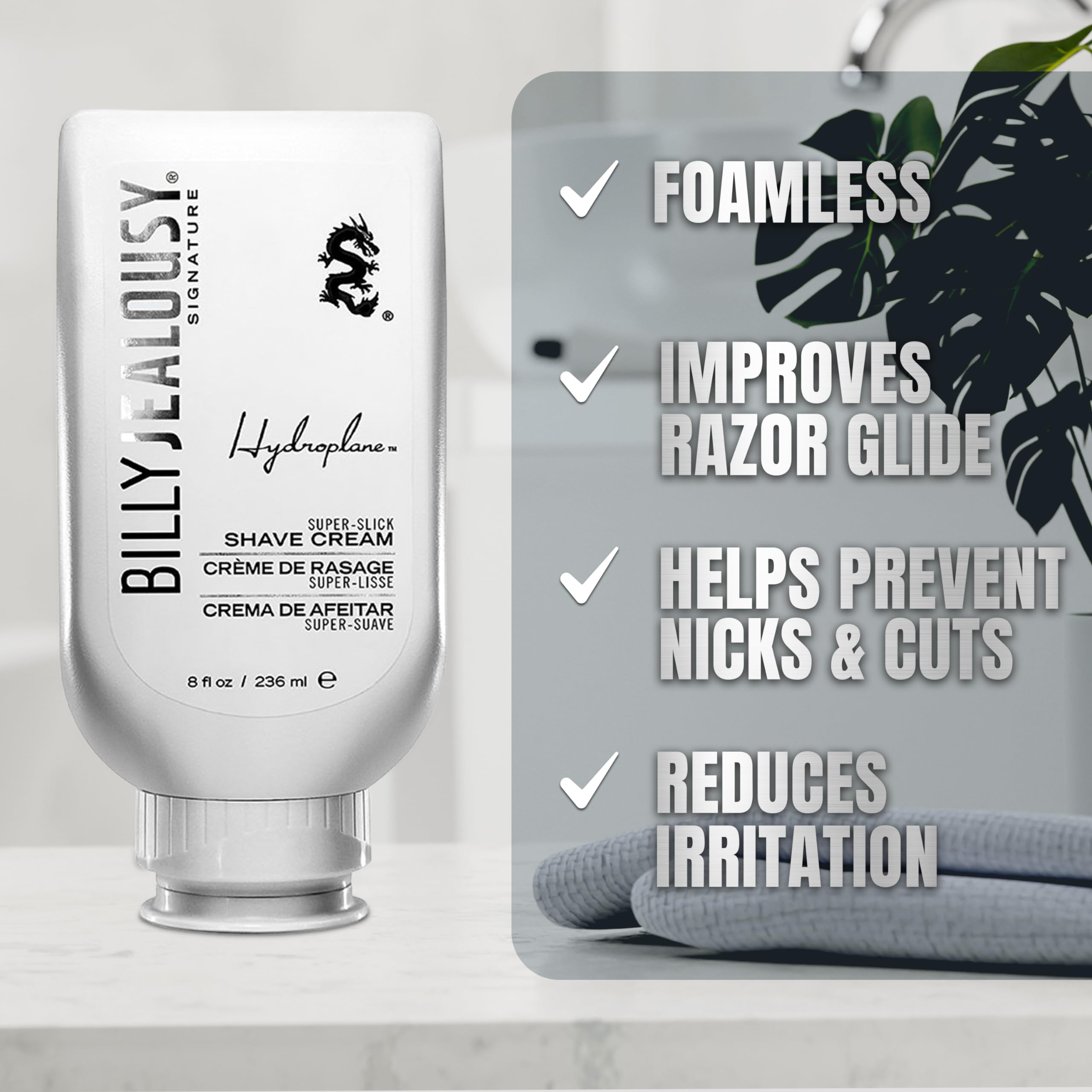 Hands applying Billy Jealousy Hydroplane for a smooth, close shave