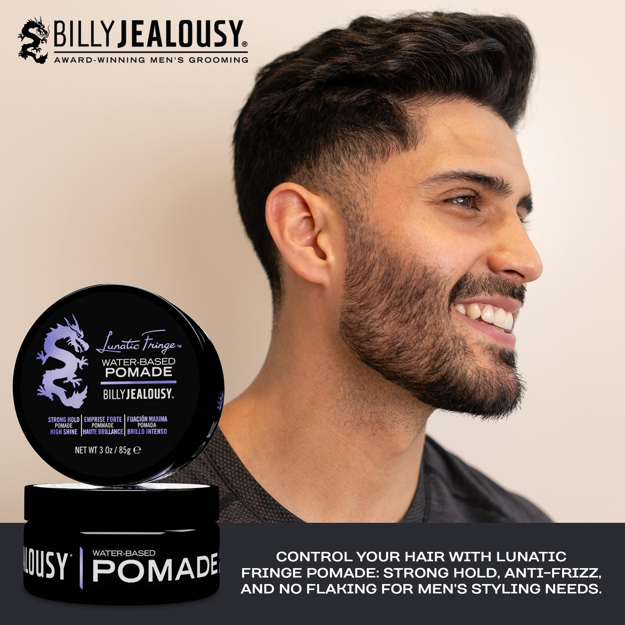 Billy Jealousy Lunatic Fringe styling application demonstrates control for thick hair