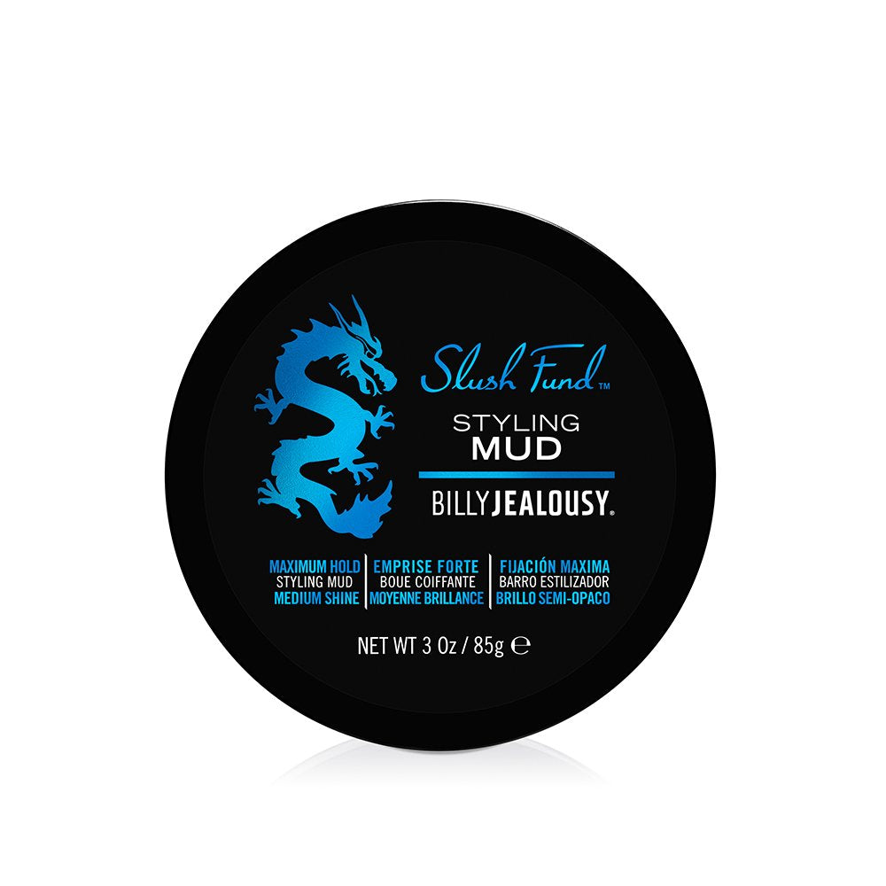 Billy Jealousy Slush Fund Mud bottle close-up showing premium styling formula for all-day hold.