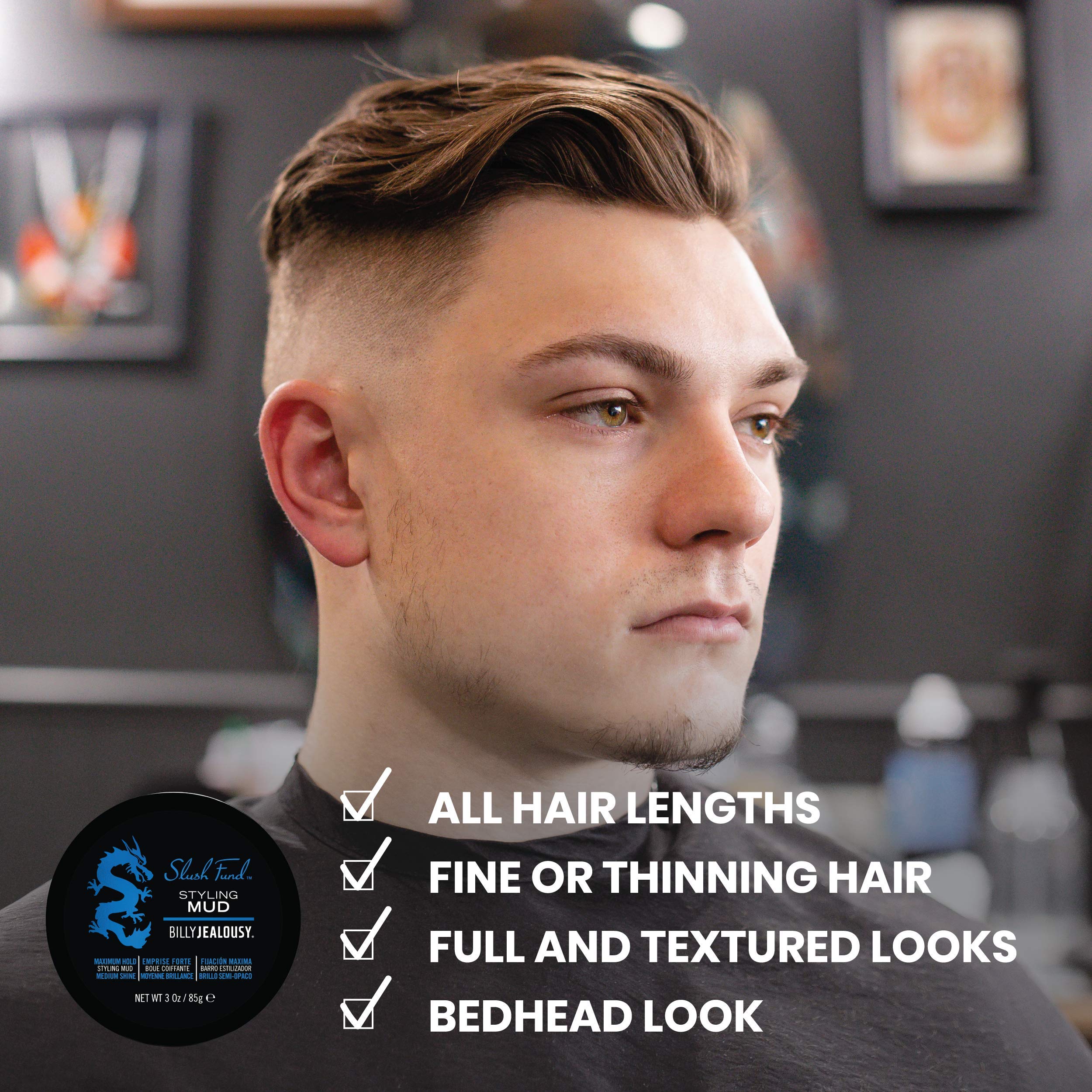 Billy Jealousy Slush Fund Mud sulfate-free formula protects hair strands while styling.