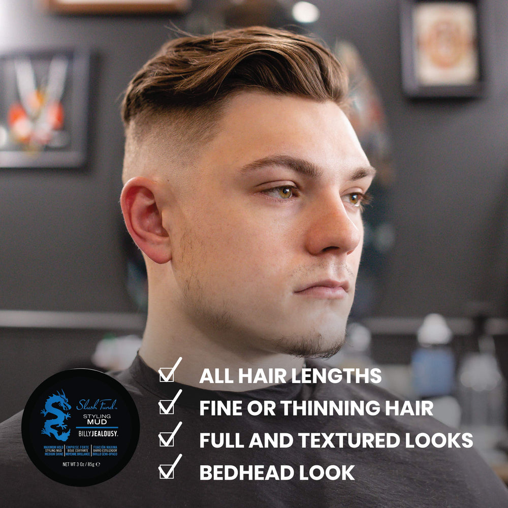 Billy Jealousy Slush Fund Mud sulfate-free formula protects hair strands while styling.