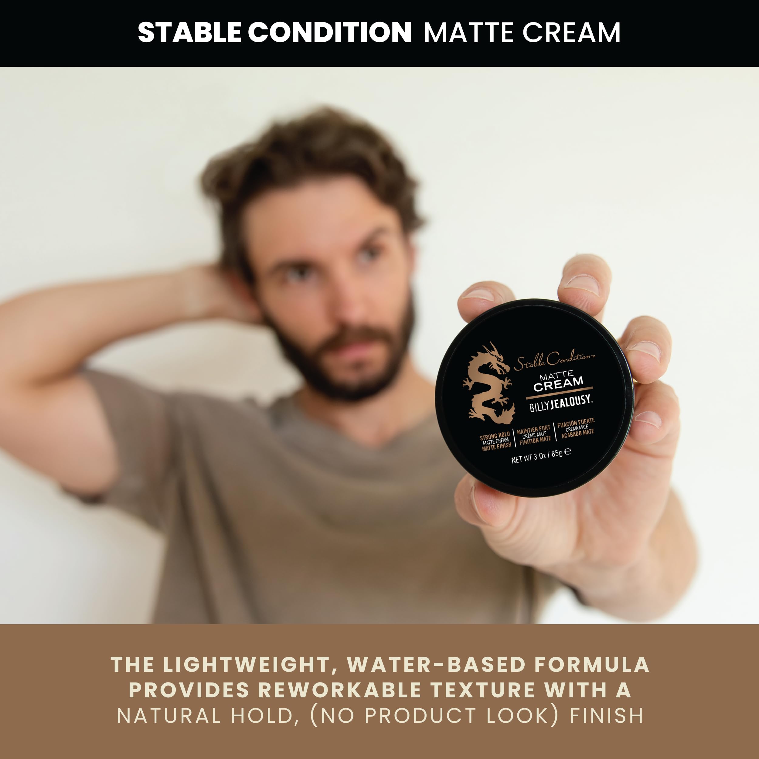 Billy Jealousy Stable Condition Matte Cream damp hair ready for a sleek finish