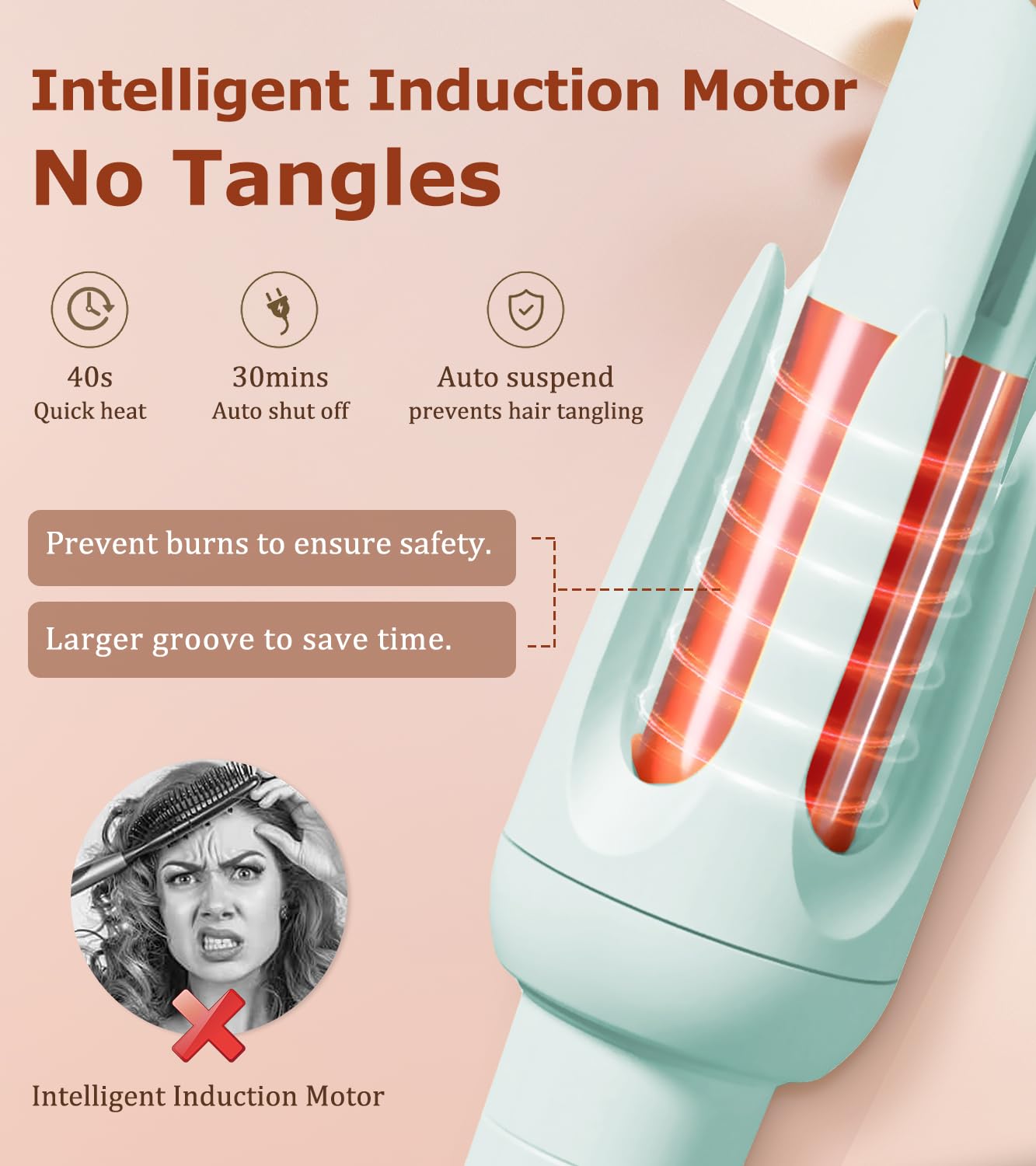 BILITOK Auto Hair Curler anti-tangle system minimizes snagging.