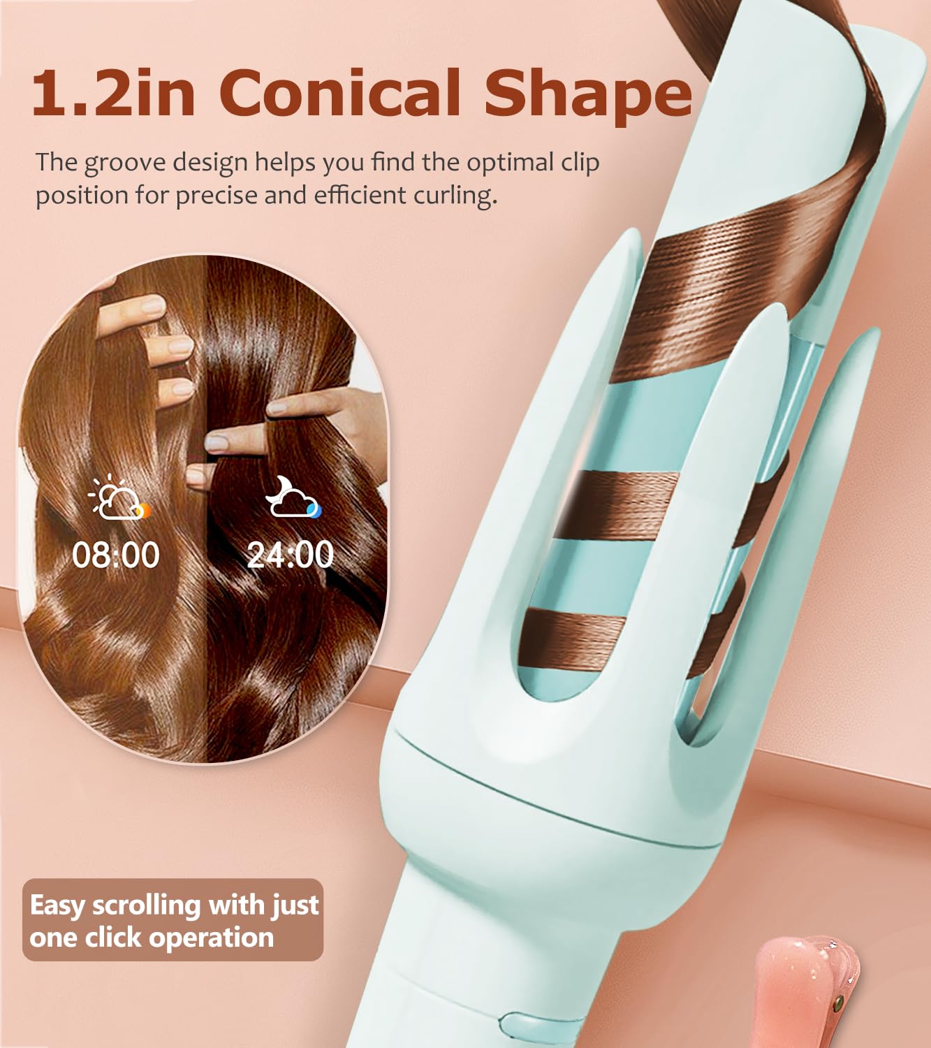 BILITOK Auto Hair Curler rotating wand shows two-way rotation for versatile curls.