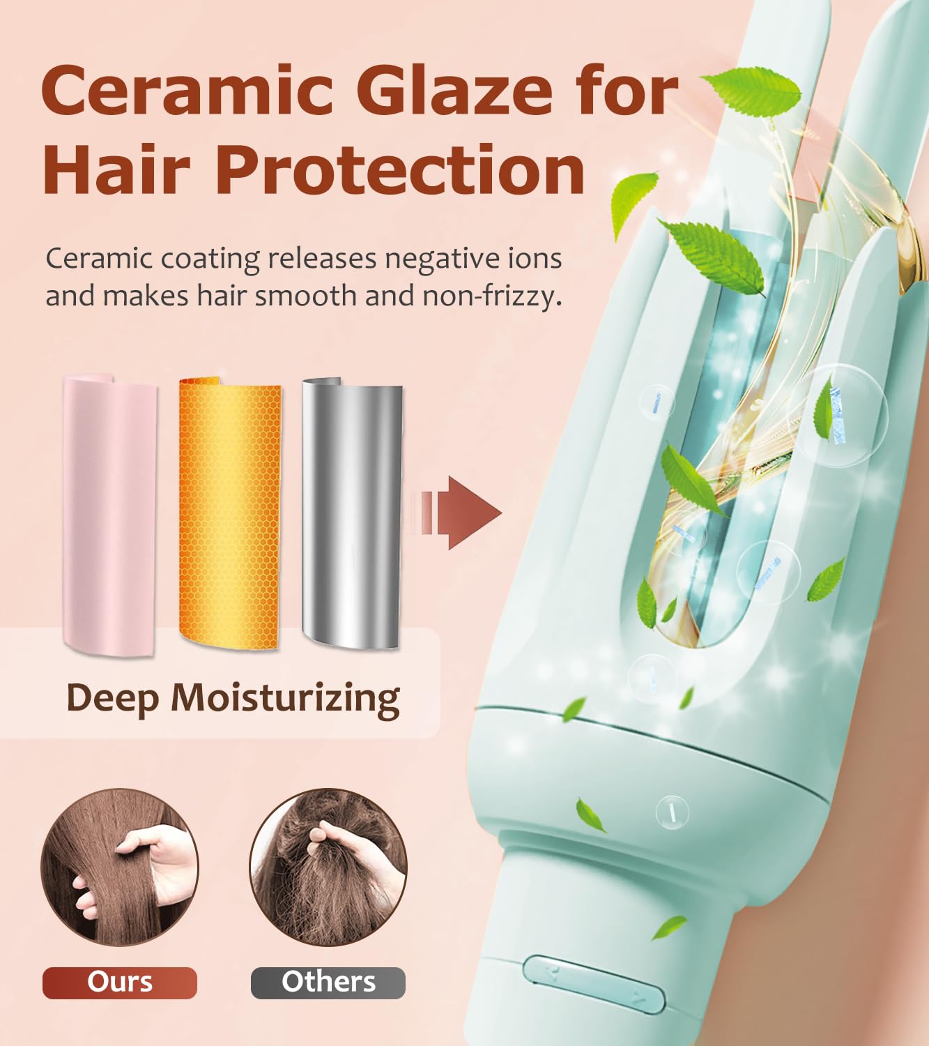 BILITOK Auto Hair Curler temperature control highlights 140–200°C customization for hair types.