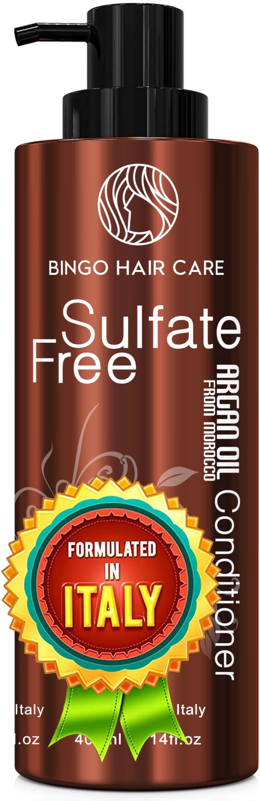 BINGO Hair Care Moroccan Argan Oil Conditioner bottle pouring for deep hydration.