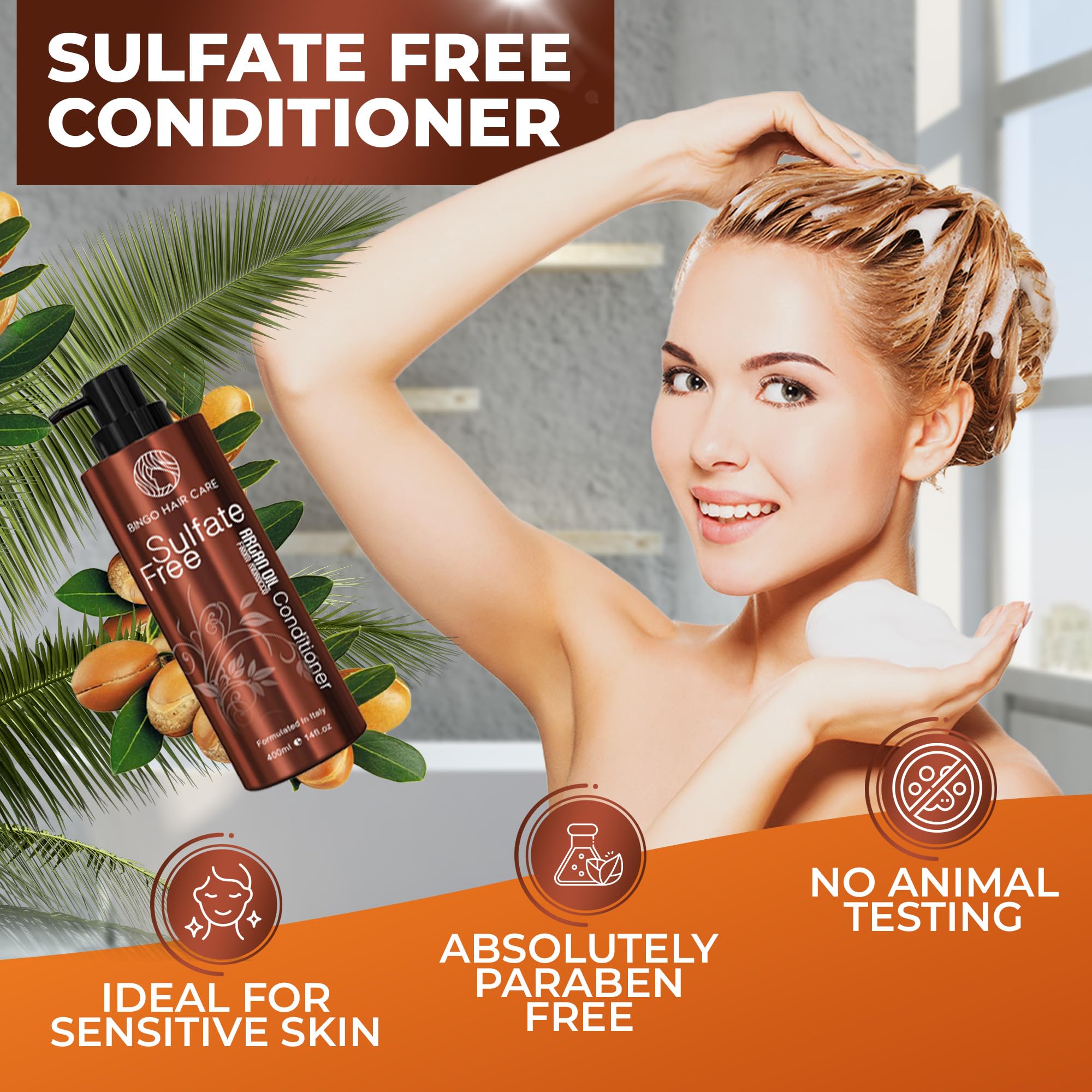 BINGO Hair Care Moroccan Argan Oil Conditioner gives hair a hydrating shine.