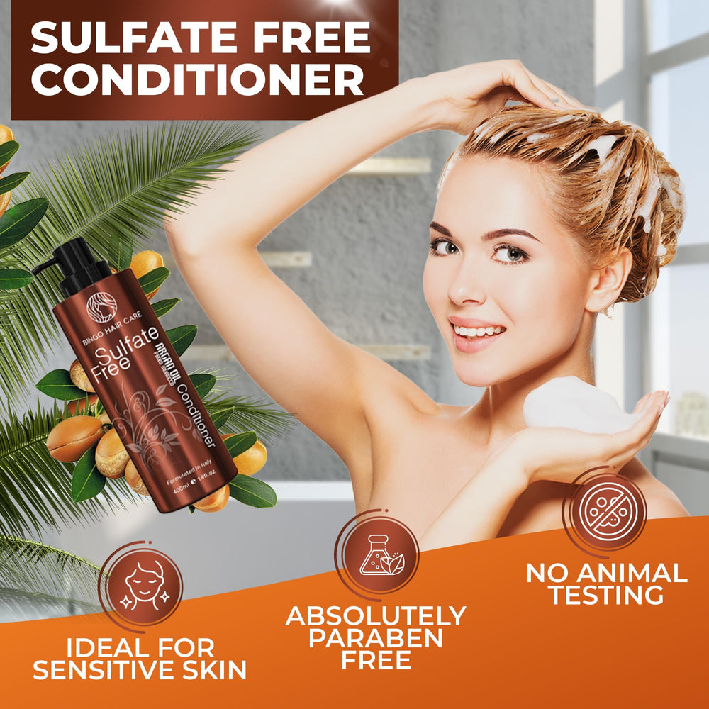 BINGO Hair Care Moroccan Argan Oil Conditioner gives hair a hydrating shine.