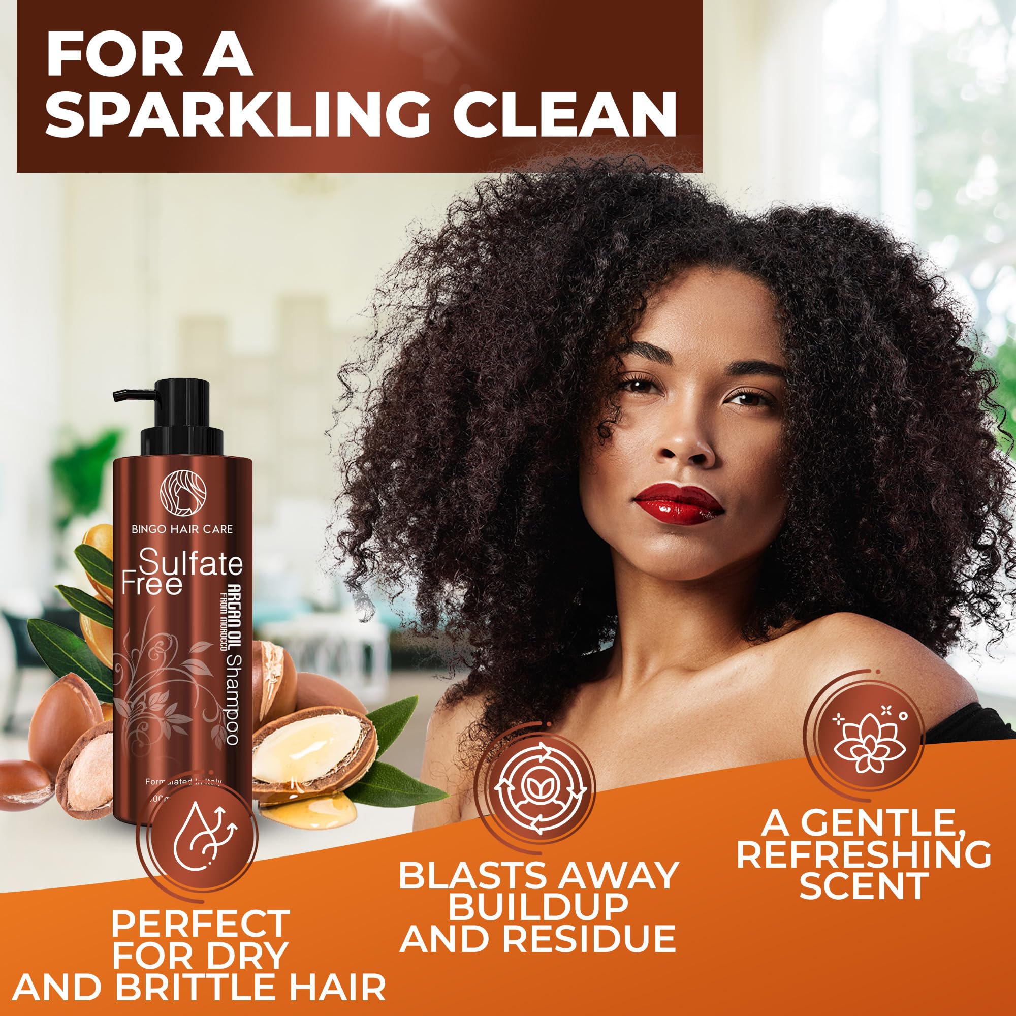 BINGO HAIR CARE frizz-control action smooths rogue strands.