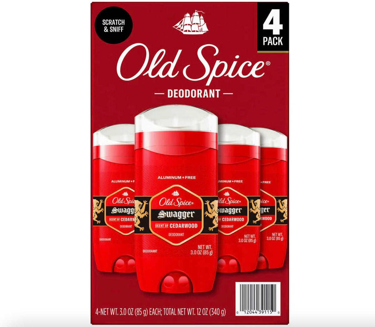 Binoa Old Spice Swagger aluminum-free deodorant stick four-pack for daily freshness.