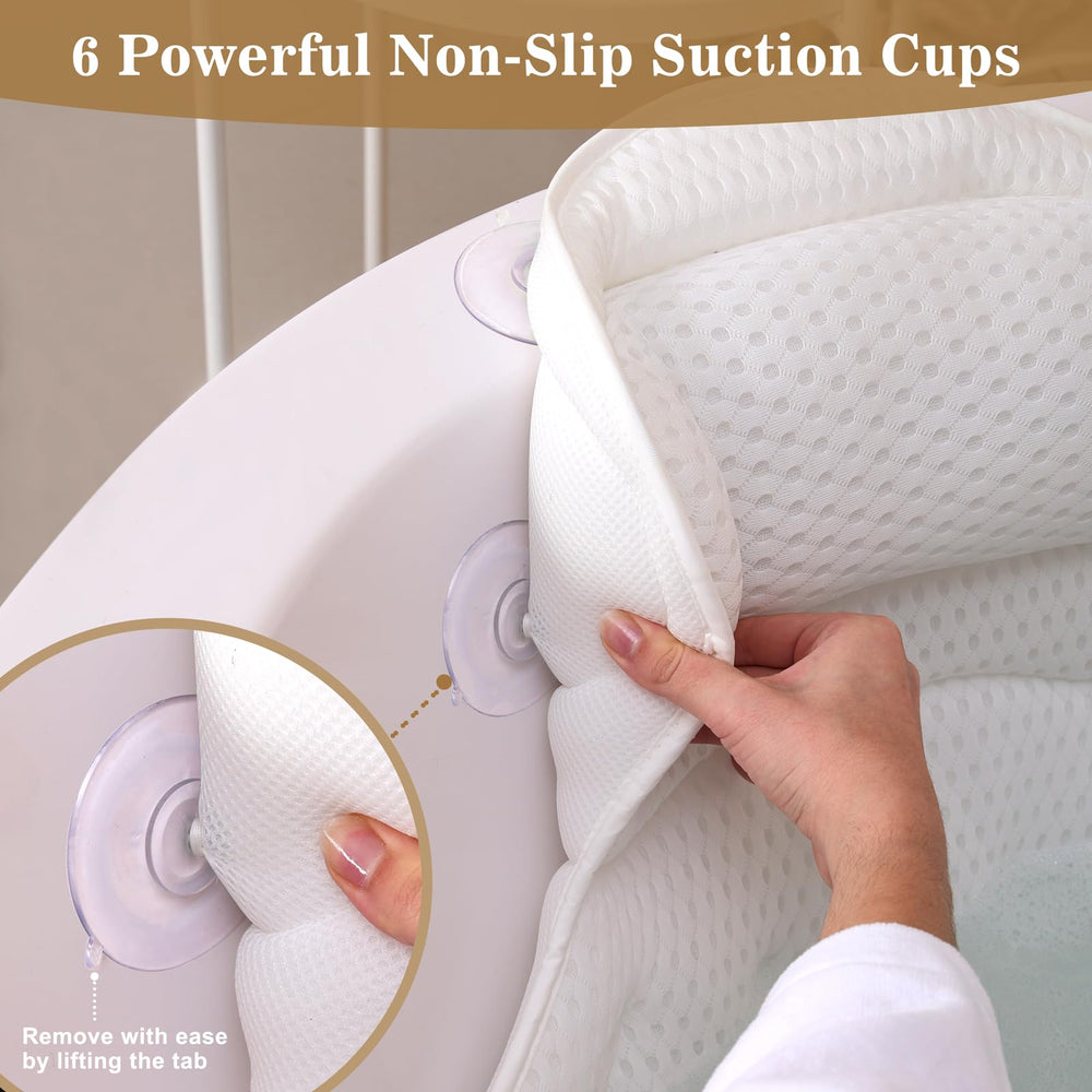 Binobella Bath Pillow cushions the back and shoulders for comfortable soaking.