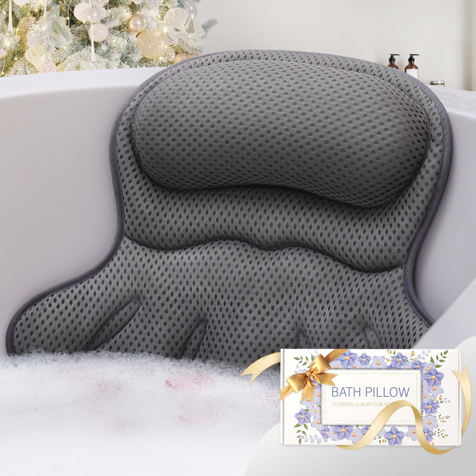 Binobella bath pillow head support for a relaxed soak and neck comfort