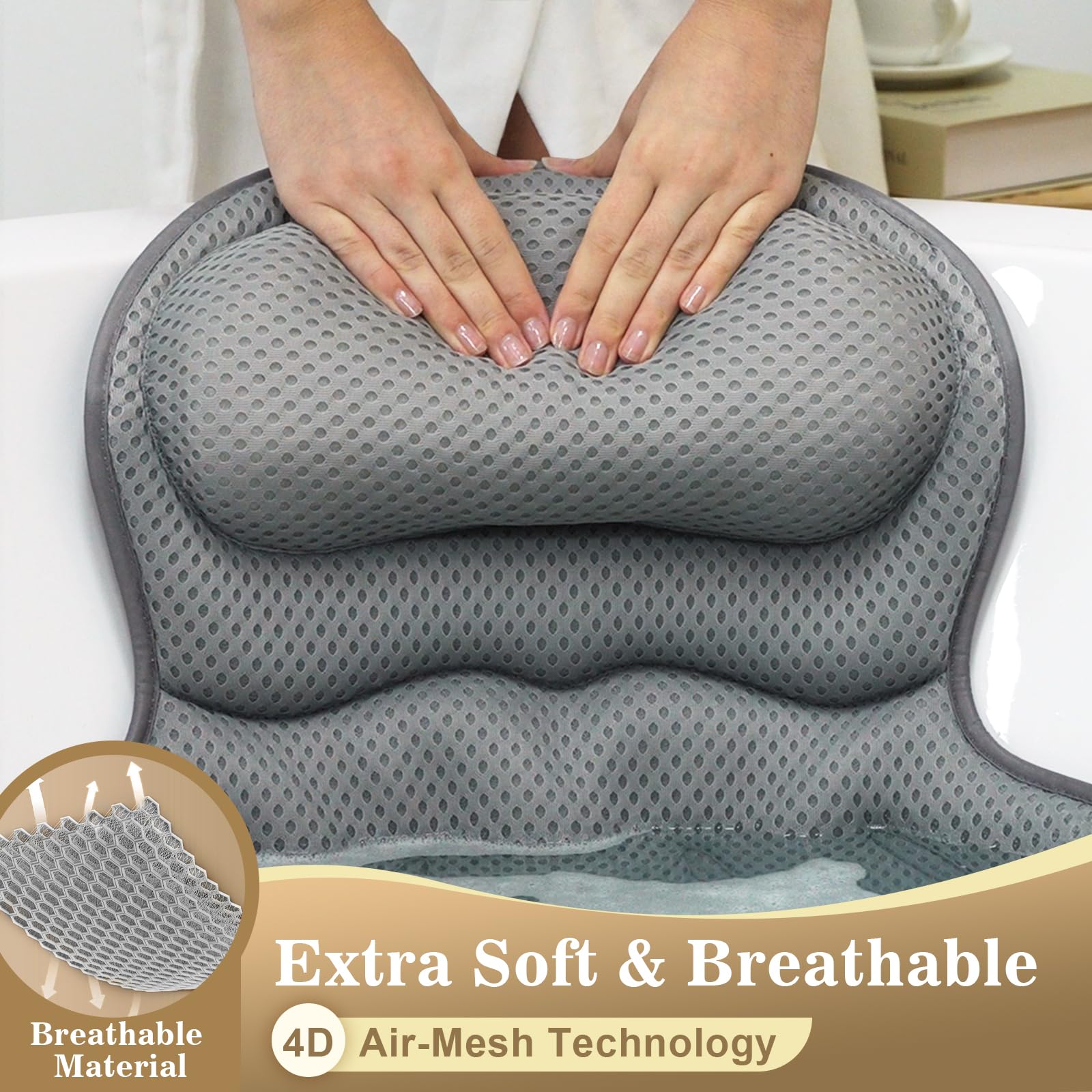 Binobella bath pillow suction cups securing pillow in tub for stability