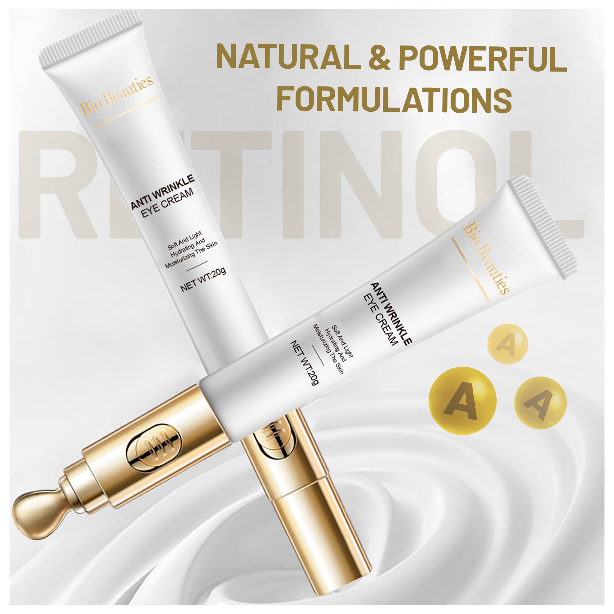 Bio Beauties anti-aging eye cream closeup suggests collagen smoothing