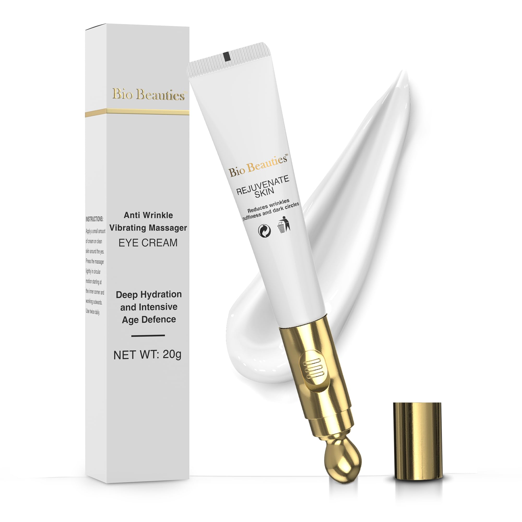 Bio Beauties electric massage eye cream closeup depuffing under-eye care