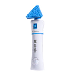 Bio-Therapeutic bt-Sonic brush close-up showing hygienic silicone with silver ions for clean pores.