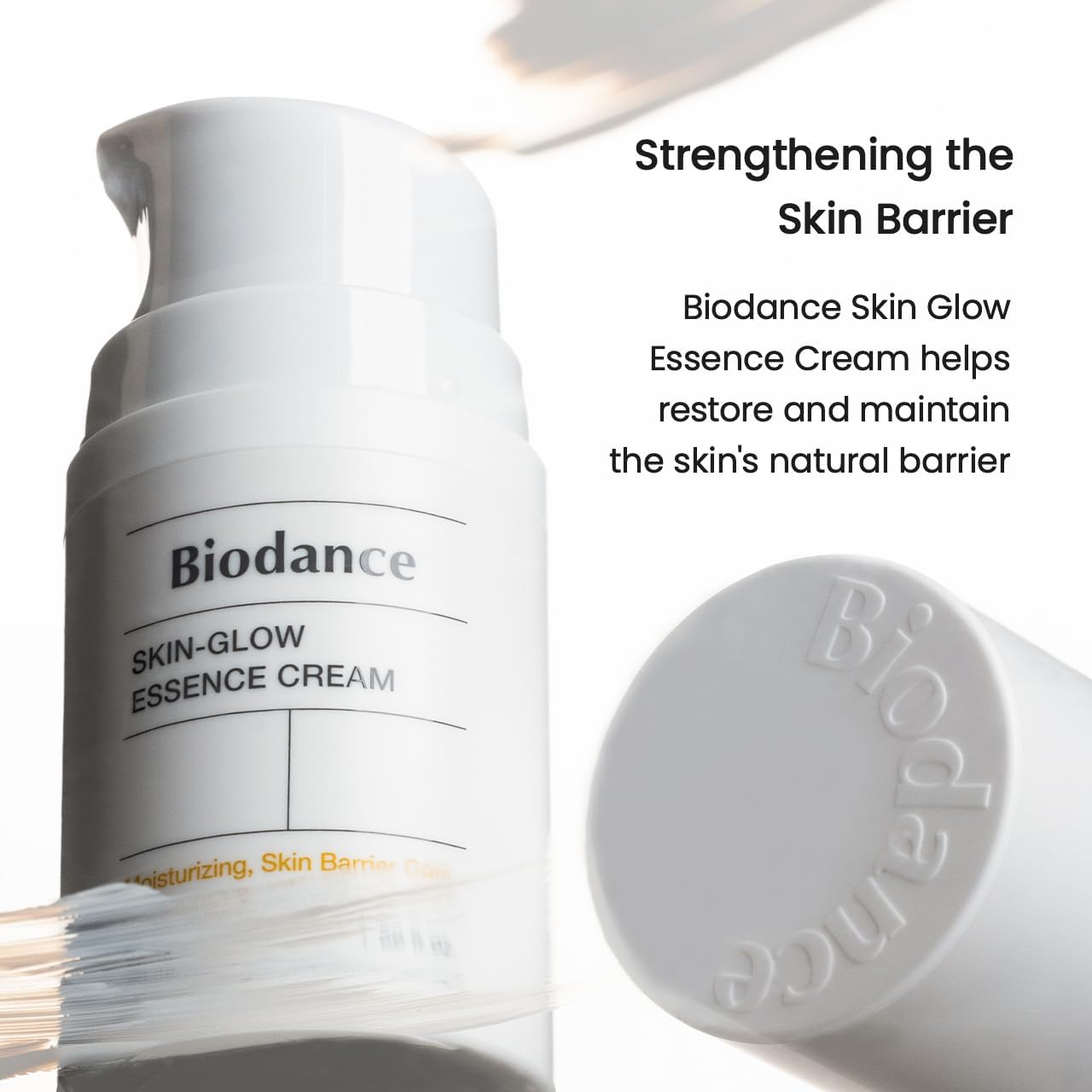 BIODANCE close-up applying cream to cheek for visible hydration and fast absorbency