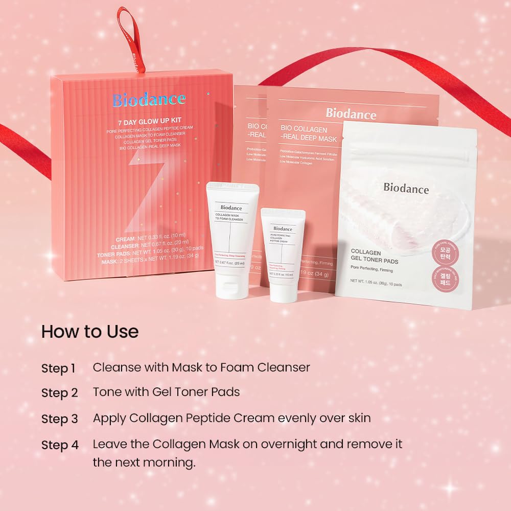 BIODANCE gel mask sheet laid flat showing glossy serum and benefit of intensive collagen boost