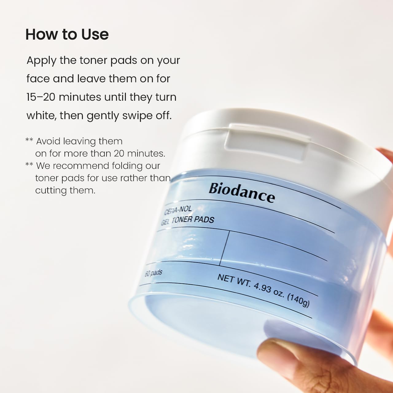 BIODANCE nighttime routine staging with pads showing calming pre-sleep skincare step