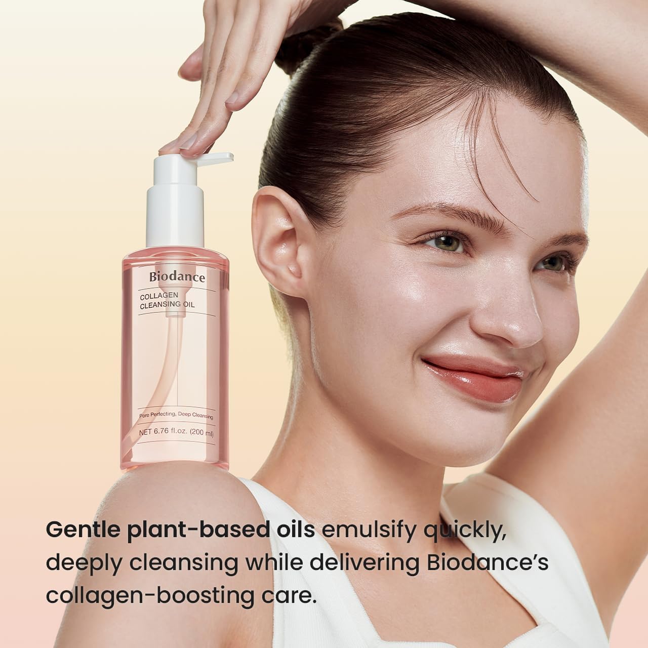 BIODANCE oil emulsifying into a milky texture in hand, showing easy rinsing benefit
