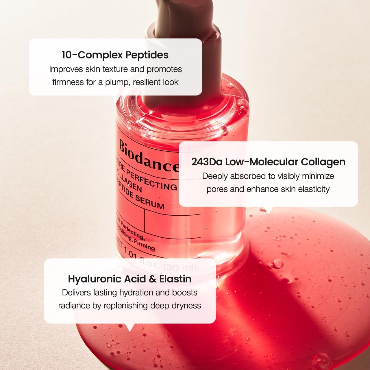 BIODANCE serum texture on skin illustrating lightweight, non-greasy finish