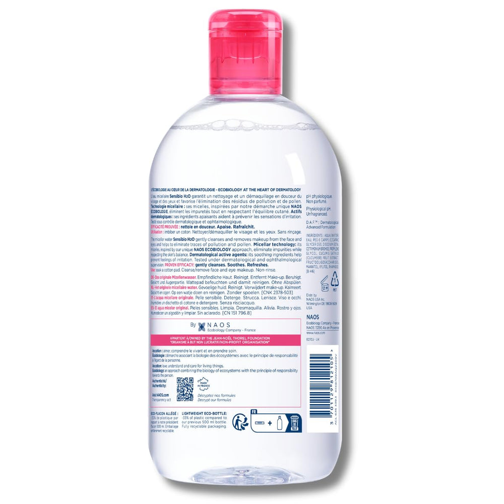 Bioderma Sensibio H2O on cotton pad removing dirt and pollution gently