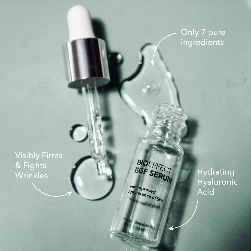 Bioeffect EGF Serum clean ingredients visuals emphasize sensitive-skin suitability