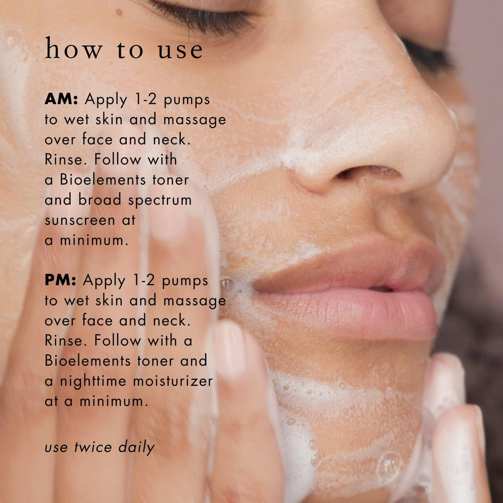 Bioelements Flash Foam Cleanser creamy foam texture feels spa-like.
