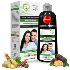 Biogreen Roots natural black shampoo bottle highlights color-safe, ammonia-free formula for all hair types.