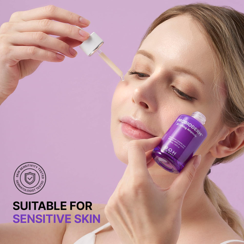 BIOHEAL BOH Probioderm 3D Lifting Ampoule safety badge confirms dermatological testing.
