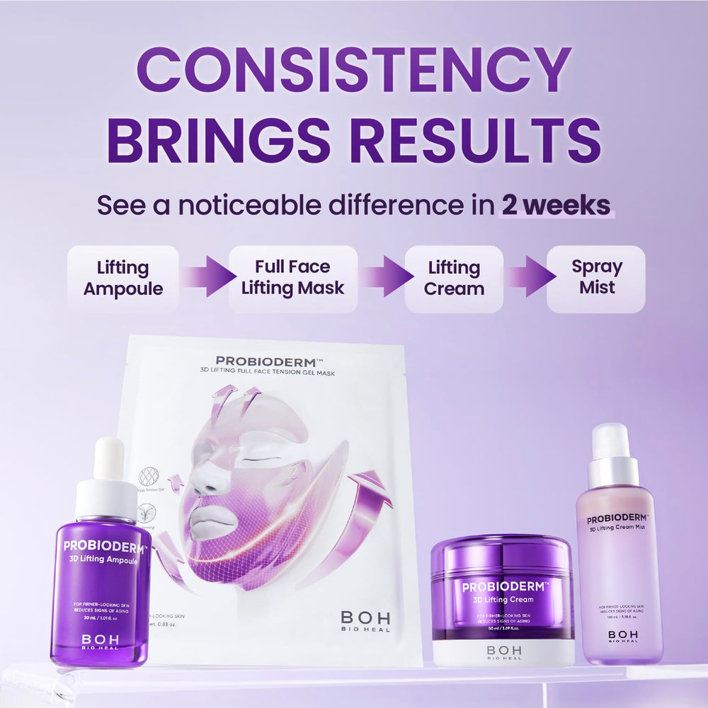 BIOHEAL BOH Probioderm 3D Lifting Cream Mist in bathroom vanity setup for daily refreshment.