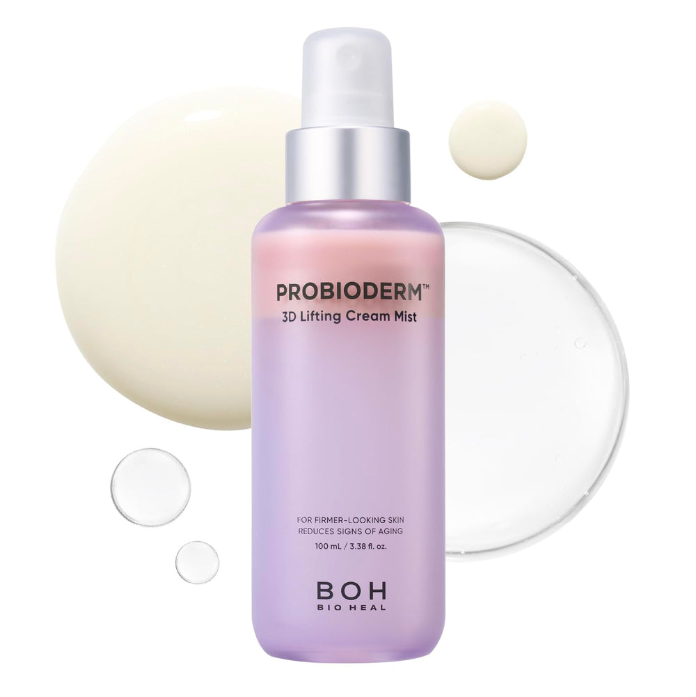 BIOHEAL BOH Probioderm 3D Lifting Cream Mist bottle shows hydrating facial care.