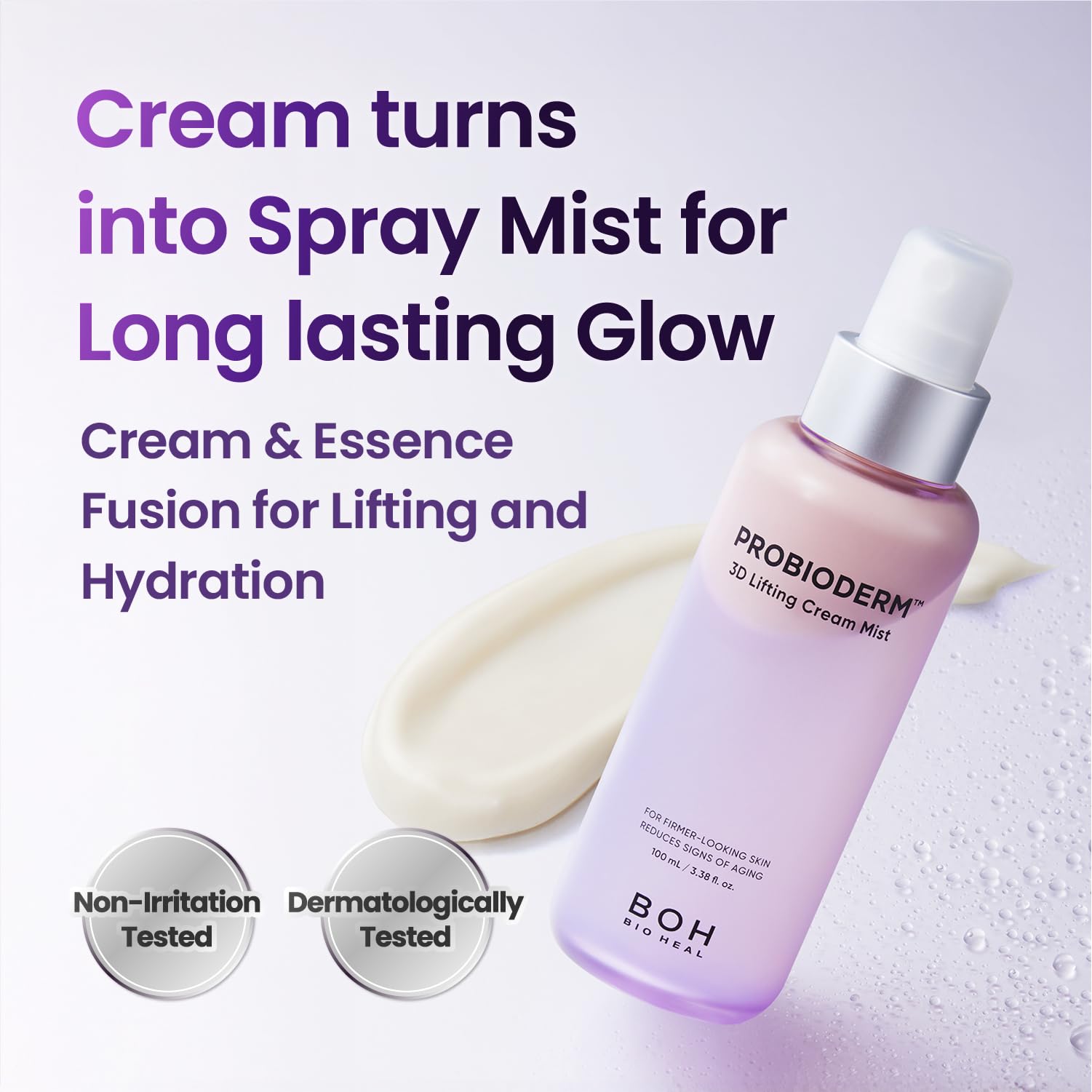 BIOHEAL BOH Probioderm 3D Lifting Cream Mist spray closeup for quick refresh.