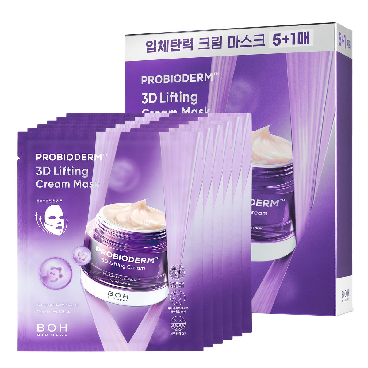 BIOHEAL BOH Probioderm 3D lifting mask cream-infused sheet delivers deep hydration and lift.