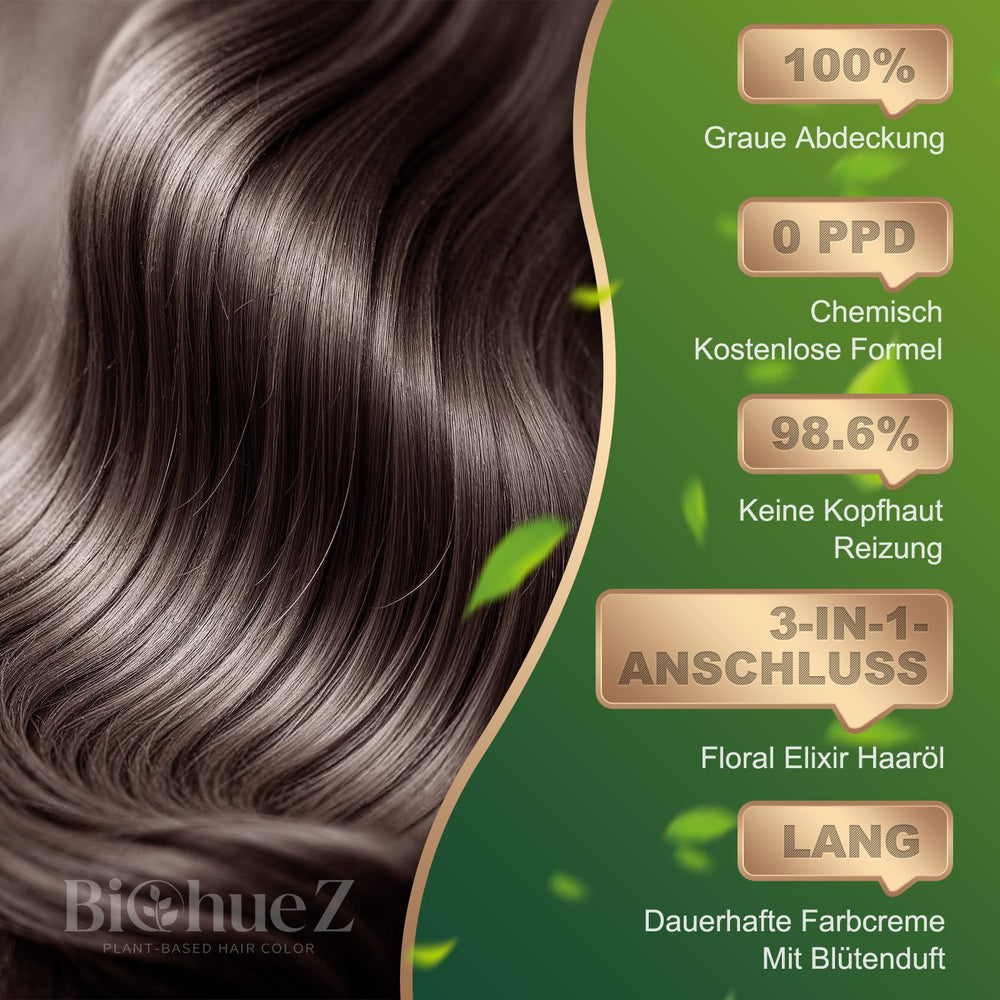 BioHueZ chocolate brown color swatches showing natural multi-tone results