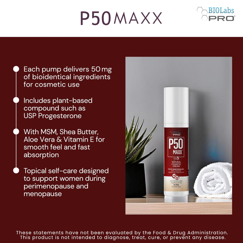 BIOLABS PRO P50 Maxx Cream ingredients label emphasizing natural, allergen-friendly components.