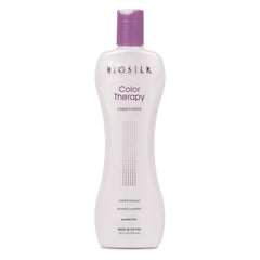 BioSilk Color Therapy Conditioner bottle shows color-protecting formula for vibrant color-treated hair.
